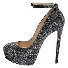JIMMY CHOO Black Suede Platform Crystals Klerise  Pumps Size 41