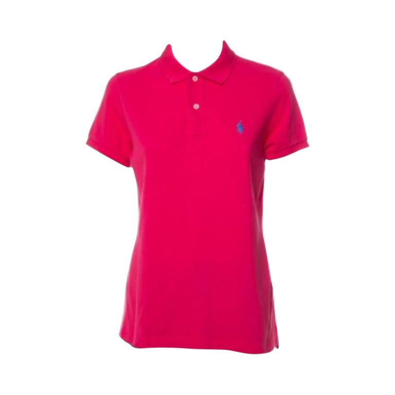 Ralph Lauren Pink Cotton Pique Skinny Polo T-Shirt L For Sale