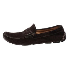 Prada Brown Suede Penny Slip On Loafers Size 43.5