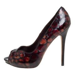 Alexander McQueen Brown Crocodile Embossed Leather Peep Toe Pumps Size 40