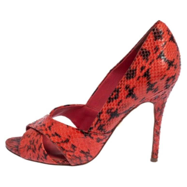 Tory Burch Red Snakeskin Peep Toe Pumps Size 36 For Sale