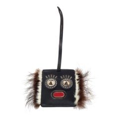 Fendi Black Leather Studded Monster Luggage Charm