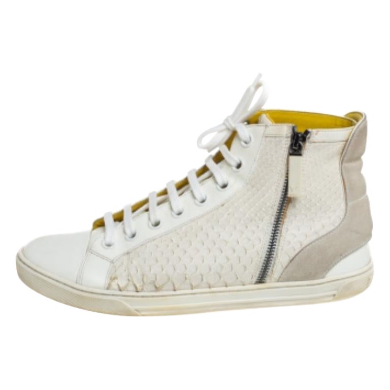 Louis Vuitton White/Grey Python And Suede Zip Up High Top Sneakers Size 40 For Sale