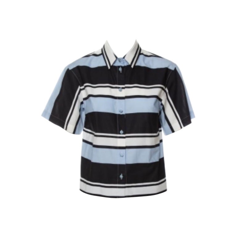 Dolce & Gabbana Blue Striped Cotton Cropped Button Front Shirt M For Sale
