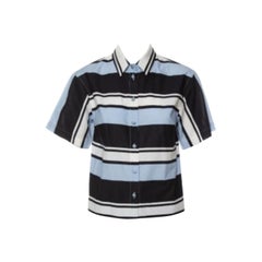 Dolce & Gabbana Blue Striped Cotton Cropped Button Front Shirt M