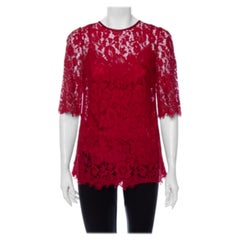 Dolce & Gabbana Red Lace Quarter Sleeve Top M