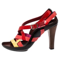 Casadei Multicolor Patent Leather Strappy Ankle Strap Sandals Size 40
