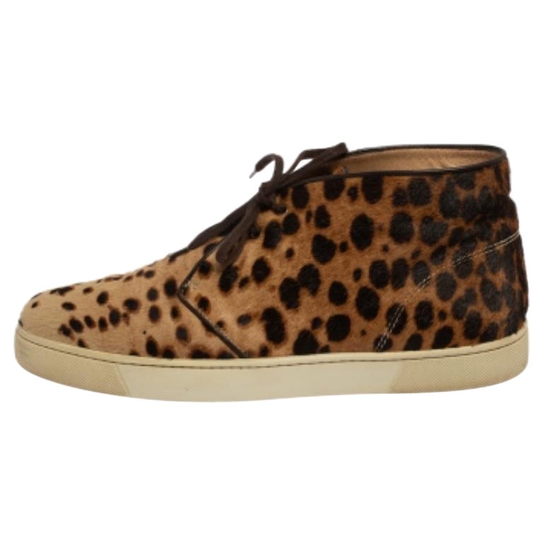 Christian Louboutin Brown Leopard Print  Calf Hair Lace Up Sneakers Size 43 For Sale