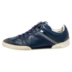 Dior Blue Leather And Suede Low Top Sneakers Size 39.5