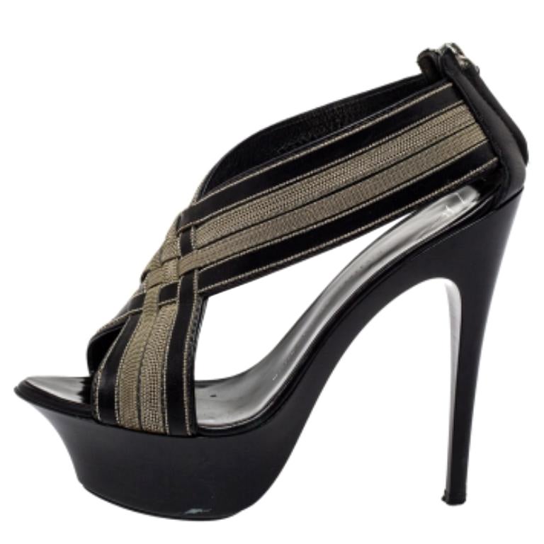 Giuseppe Zanotti Black Leather And Chain Crisscross Sandals Size 38 For Sale