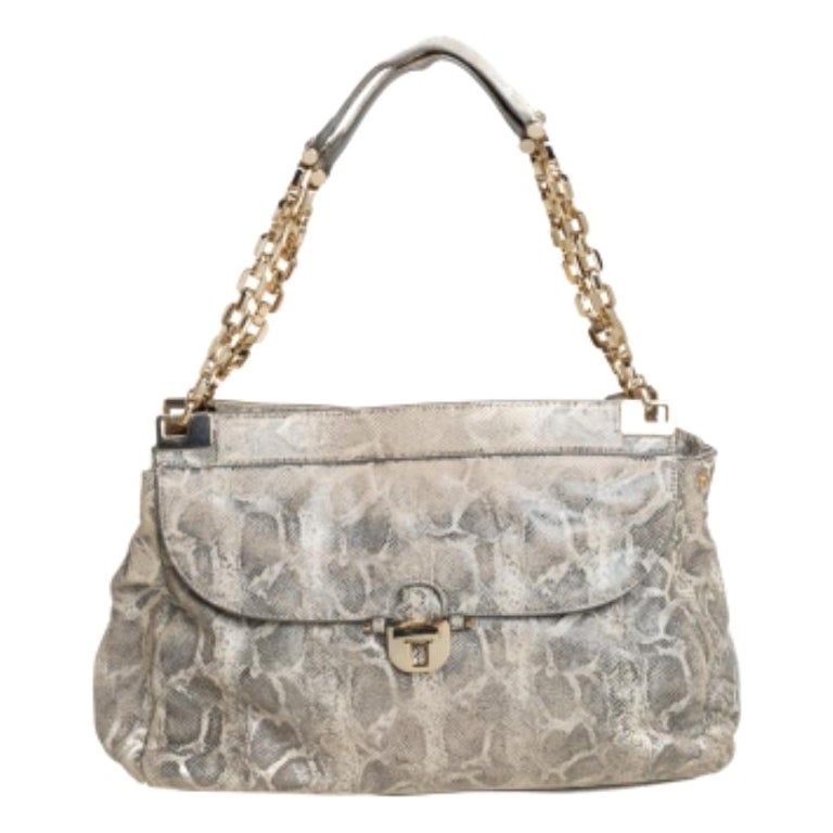 Tory Burch Cream Python Embossed Leather Simon Shoulder Bag For Sale