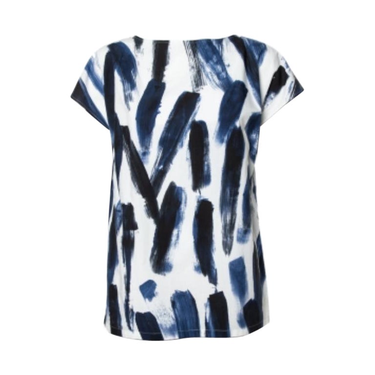 Dolce & Gabbana Blue Cotton Brushstroke Print Short Sleeve Tunic Top M For Sale