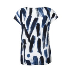 Dolce & Gabbana Blue Cotton Brushstroke Print Short Sleeve Tunic Top M