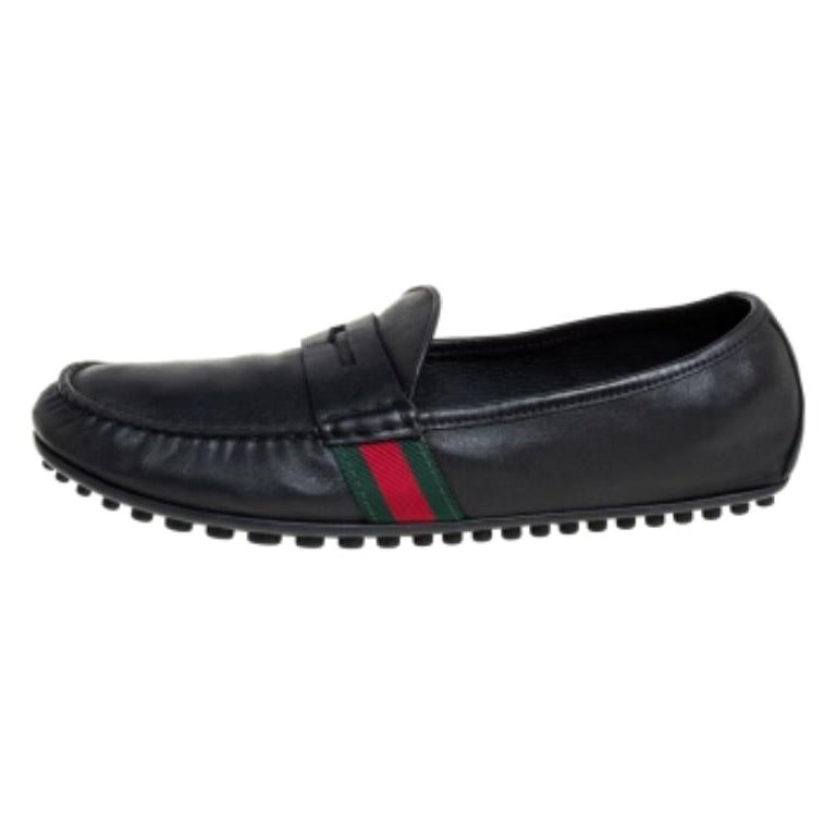 Gucci Black Leather Slip On Loafers Size 42.5 For Sale