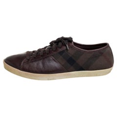 Burberry Brown House Check Canvas And Leather Lace Up Low Top Sneakers Size 43