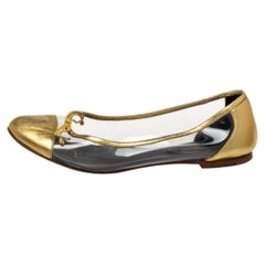 Saint Laurent Gold Leather And PVC Ballet Flats Size 39.5
