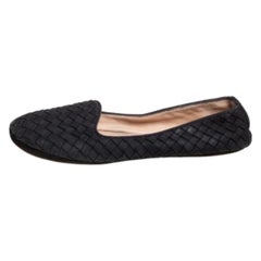 Bottega Veneta Black Interecciato Suede Smoking Slippers Size 37