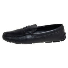 Prada Black Leather Slip On Loafers Size 44