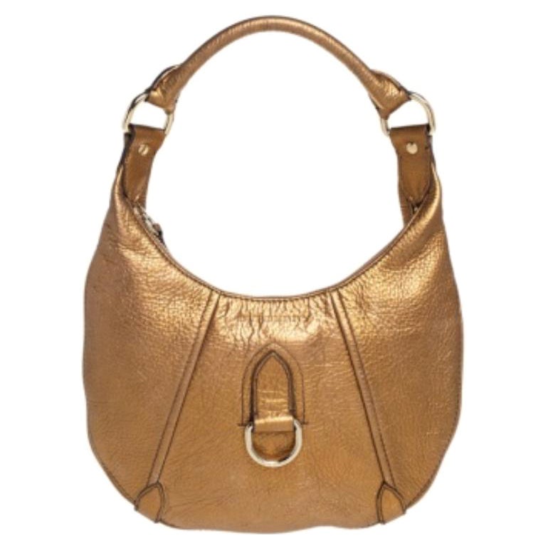 Burberry Metallic Gold Grained Leather Hobo For Sale