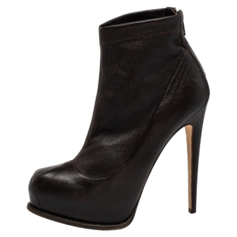 Brian Atwood Burgundy Leather Ankle Length Boots Size 38.5 For Sale