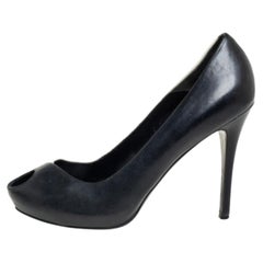 Alexander McQueen Black/White  Leather Peep Toe  Pumps Size 38.5