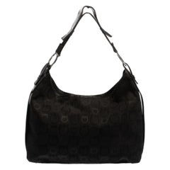 Salvatore Ferragamo Black Monogram Canvas and Leather Hobo