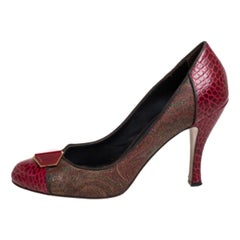 Etro Red/Brown Croc Embossed And Coated Canvas Bow Detail Pumps Size 40