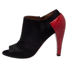 Alaia Black/Red Satin And Croc Embossed Leather Ankle Boots Size 39
