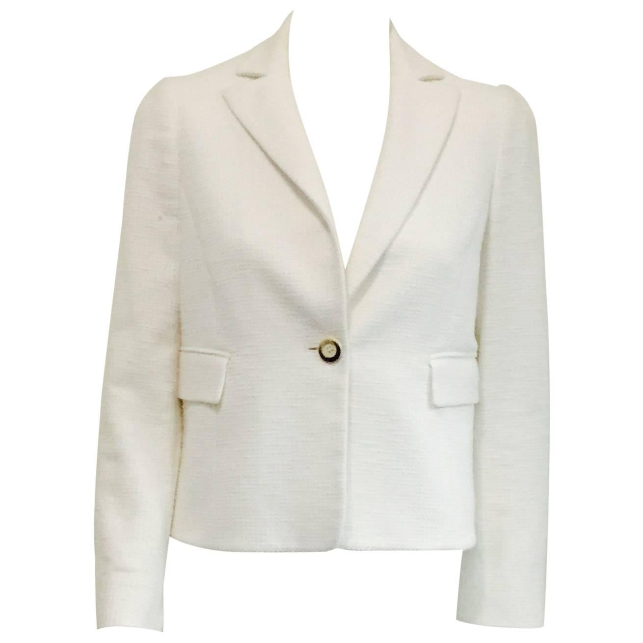 Valentino Ivory Cropped Cotton Jacket w Flap Pockets & Single Button Closure For Sale