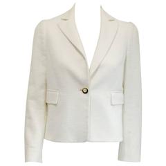Valentino Ivory Cropped Cotton Jacket w Flap Pockets & Single Button Closure