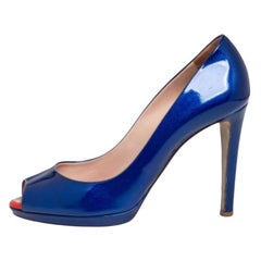 Sergio Rossi Blue Patent Leather Peep Toe Pumps Size 36