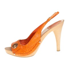 Dior Orange Python Embossed Leather Slingback Sandals Size 38