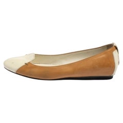 Tod's White/Brown Patent And Leather Ballet Flats Size 36