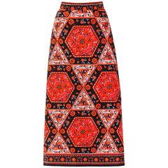 MR. DINO c.1970's Multicolor Floral Geometric Print Velvet Maxi Skirt 5