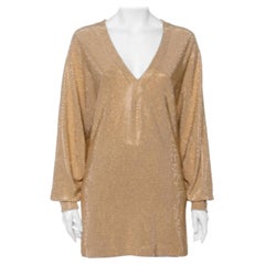 Balmain Gold Rhinestone Embellished Knit V-Neck Oversized Top M
