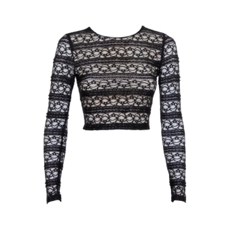 Alice + Olivia Black Lace Long Sleeve Rilo Crop Top XS For Sale