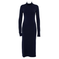 Alice + Olivia Navy Blue Knit Turtle Neck Long Sleeve Slit Detail Maxi Dress M