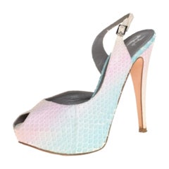 Gina Multicolor Python Leather Peep Toe Slingback Sandals Size 38.5