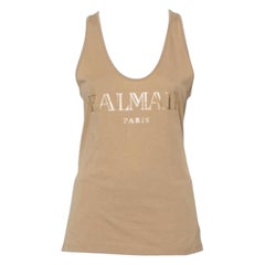 Balmain Beige Cotton Logo Printed Tank Top M