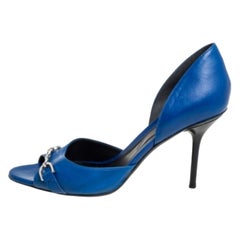Gucci Blue Leather Horsebit Open Toe Pumps Size 38