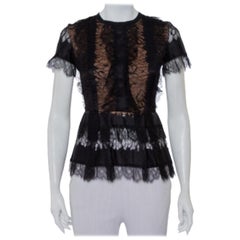 Elie Saab Black Lace Short Sleeve Peplum Top XS