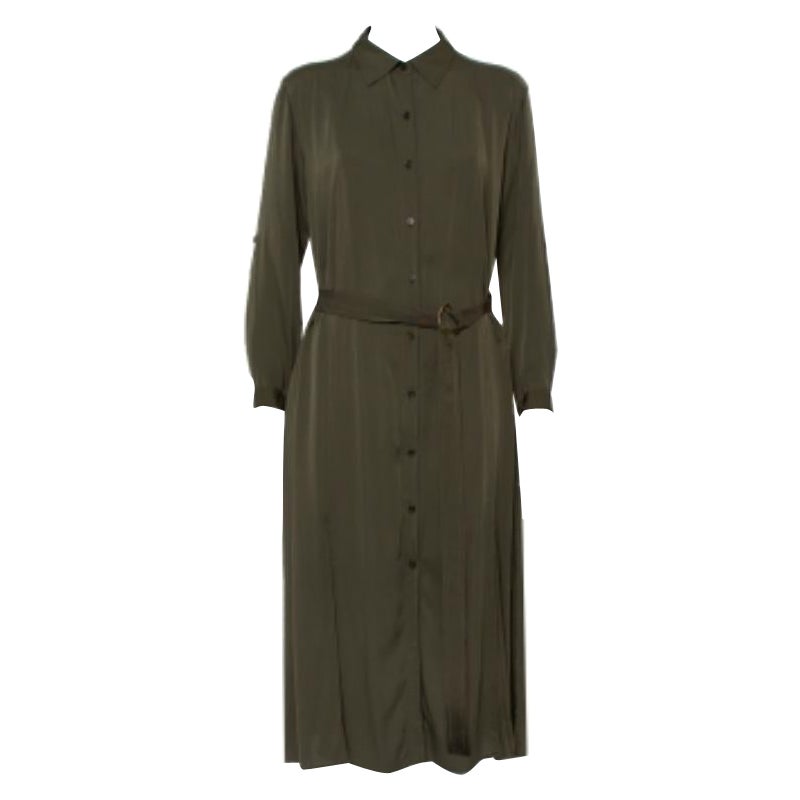 Diane Von Furstenberg Military Green Silk Belted Clarise Dress M For Sale