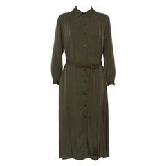 Used Diane Von Furstenberg Military Green Silk Belted Clarise Dress M
