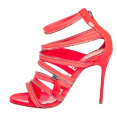 Christian Louboutin Neon Pink Fabric And Leather Unzip Booties Size 36.5