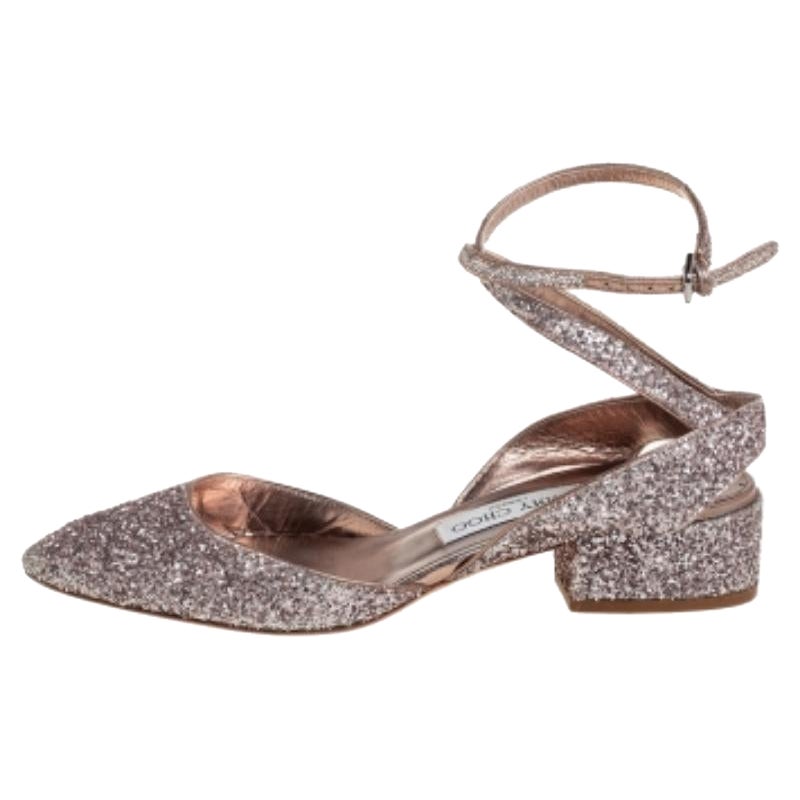 Jimmy Choo Glitter Micky Ankle Strap Sandals Size 39 For Sale