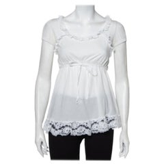 Dolce & Gabbana White Knit Lace Trim Waist Tie Detail Top M