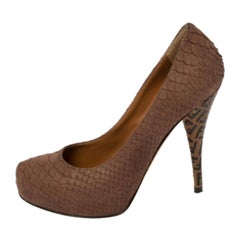 Fendi Brown Python Embossed Leather Superstar Platform Pumps Size 38.5