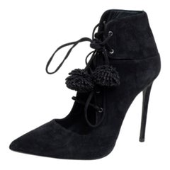 Le Silla Black Suede Lace Up Pointed Toe Ankle Booties Size 36.5