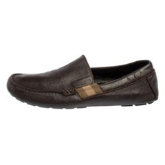 Gucci Dark Brown Leather Slip On Loafers Size 43.5