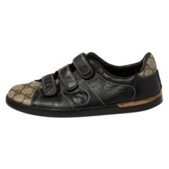 Gucci Beige/Black GG Supreme Canvas And Leather Velcro Sneakers Size 40